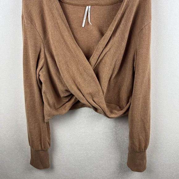Anthropologie Womens Sweater Large Tan Neutral Long Sleeve Surplice Faux Wrap - Picture 5 of 10